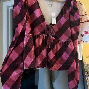 Anthropologie Pink and Black Checkered Blouse